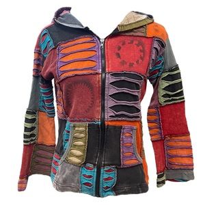 Vintage KPC Nepali Patchwork Razor Cut Hoodie Zip Front Wear Small